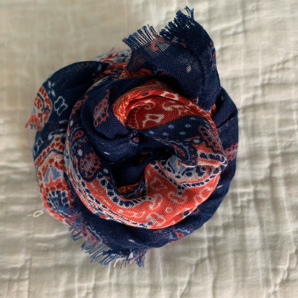 Blue & Red Paisley Print Fringe Infinity Scarf